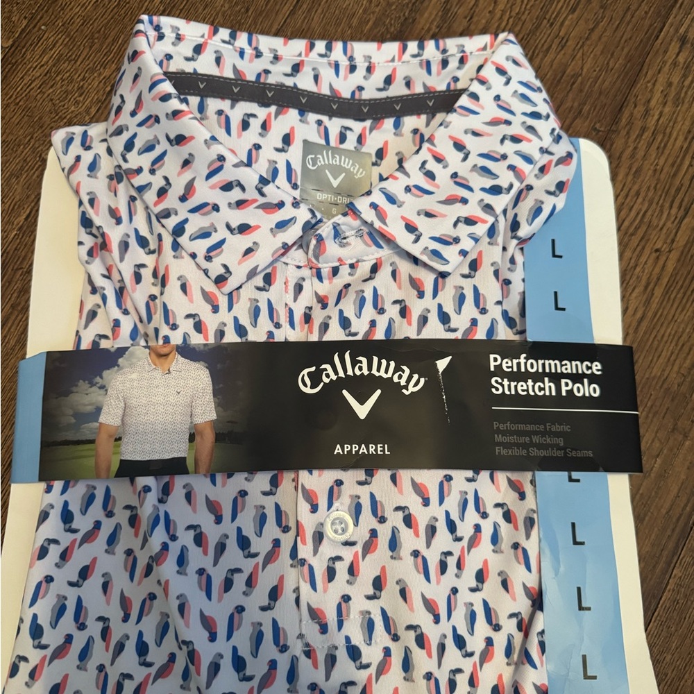 Callaway Men’s Polo in White with Blue & Red Surf Print